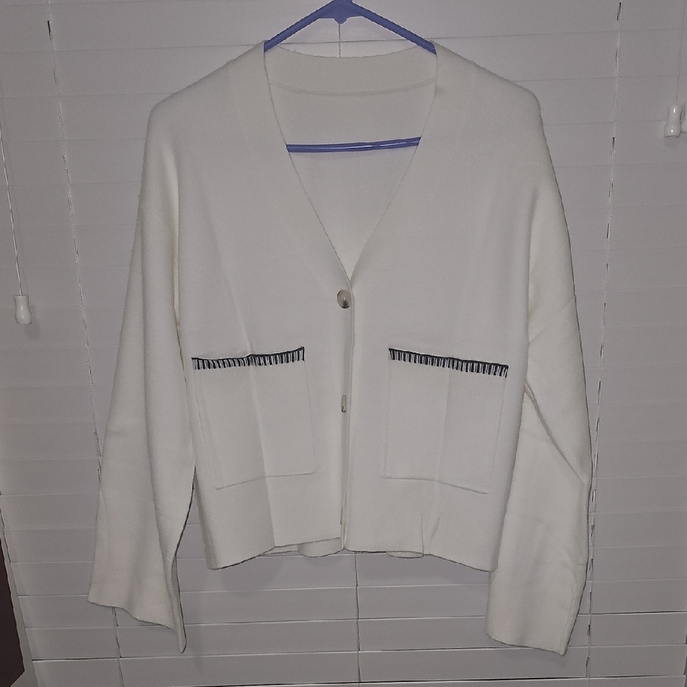 Elegant White Women's Cardigan Sweater